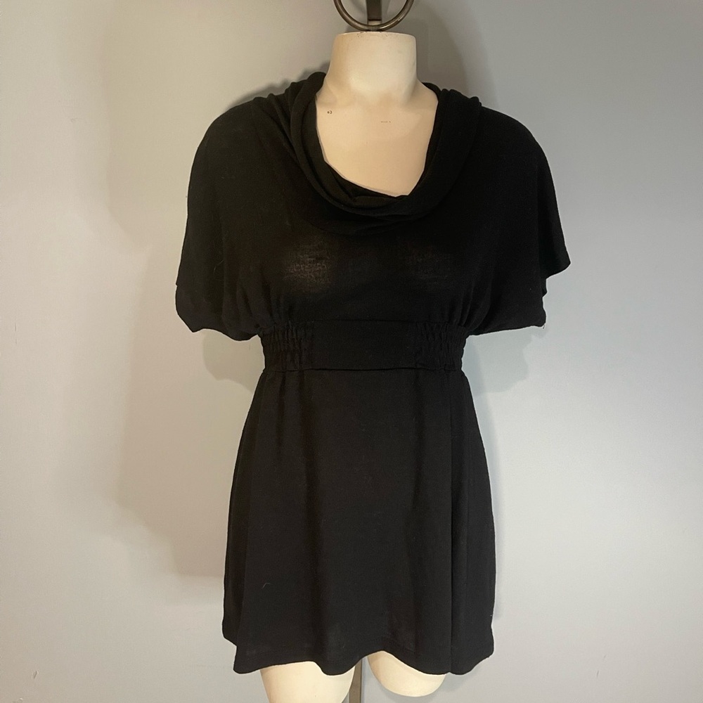 It’s Our time black short sleeve sweater top cowl neck shirt dress tunic small